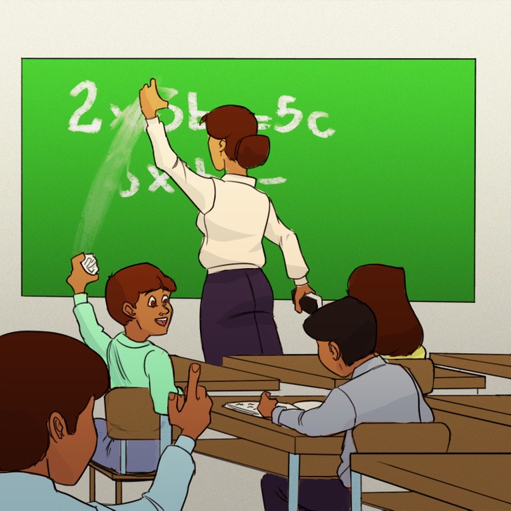 illustration: teacher rubbing off chalk board 